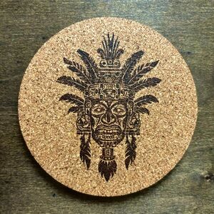 Aztec Clipart 7 Laser Engraved Cork Coaster